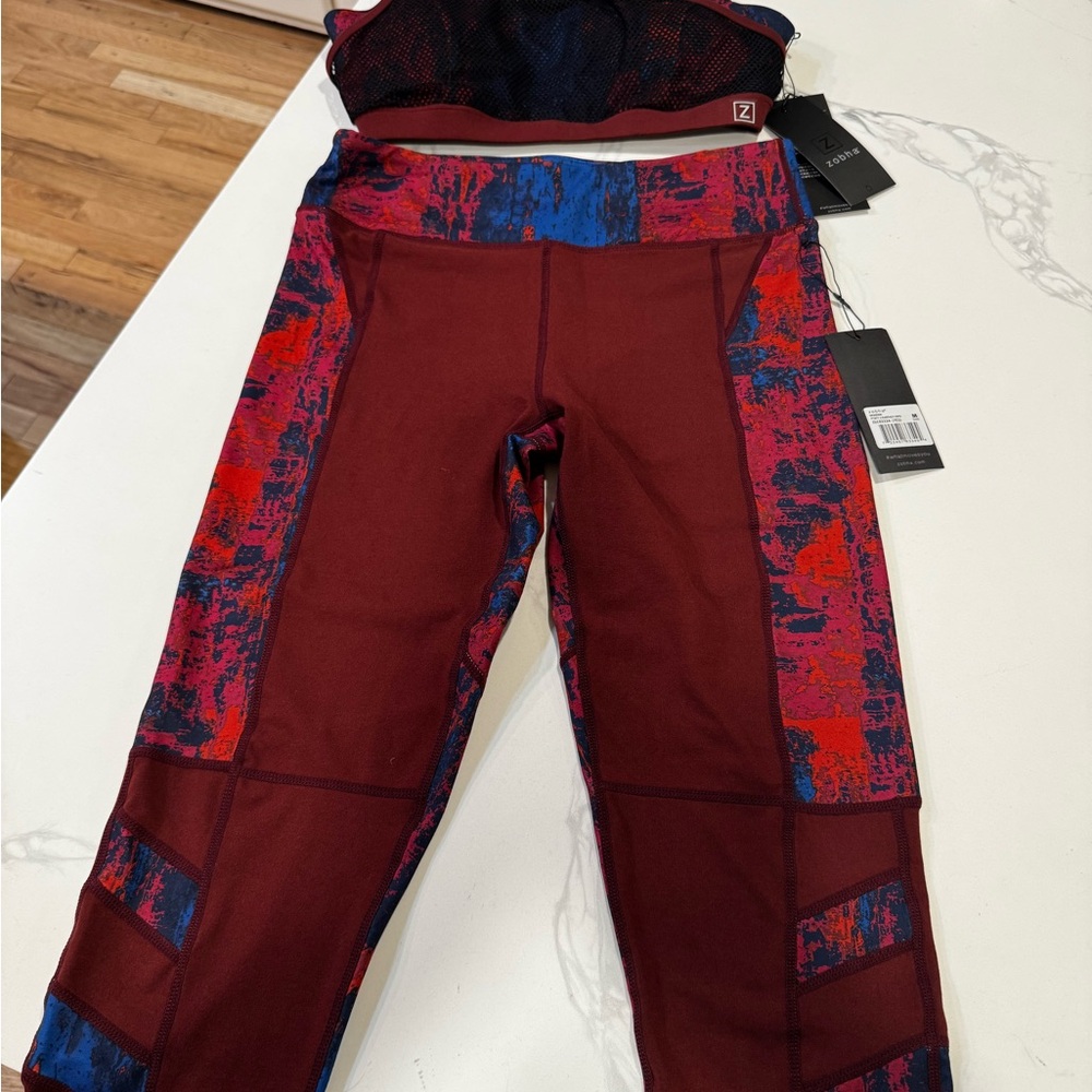 Zobha Red and Blue Patterned Leggings